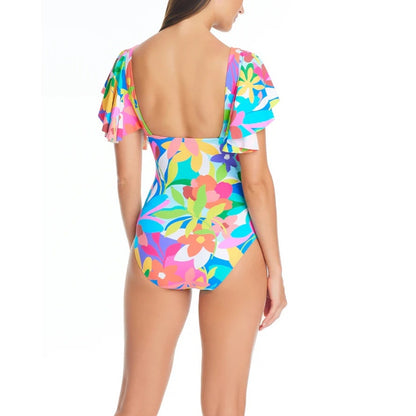 Bleu by Rod Beattie Away We Go Ruffle Sleeve One Piece Swimsuit In Multicolor