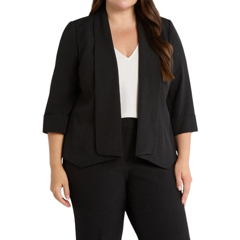 Kasper Women's Collarless Open-Front Cardigan in Black