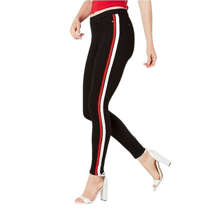 HUE Racer Stripe Original Denim Leggings in Black w/ Red & White Details