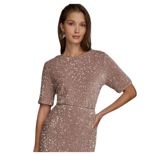 Donna Karan Women's Short Sleeve Sequinned Top in Mink Pink