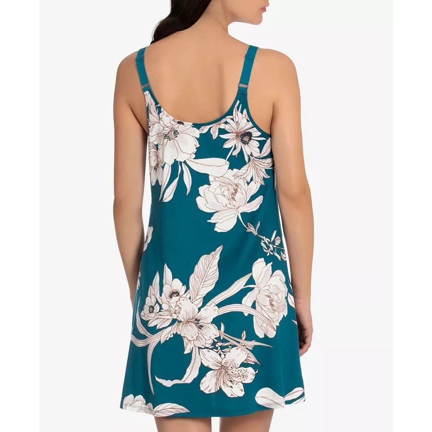 LINEA DONATELLA Blaise Floral-Print Chemise Nightgown In Teal, Size Medium