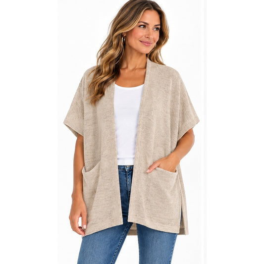 FRAAS Solid Ruana-Style Shawl Pocket Shrug in Camel
