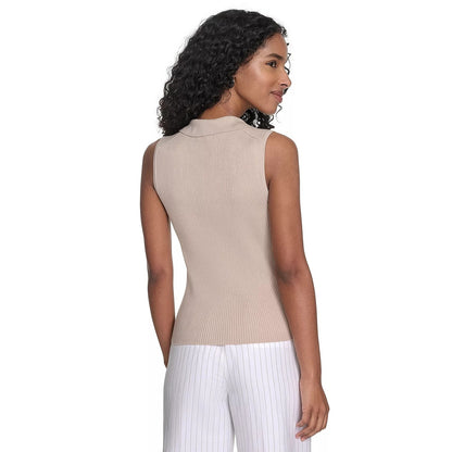 Calvin Klein Women's Sleeveless Collared V-Neck Top In Khaki