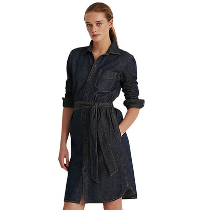 Lauren Ralph Lauren Women's Dark Rinse Denim Belted Midi Dress, Size XS