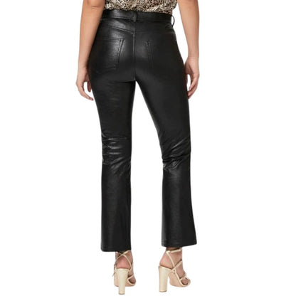 Paige Women's Claudine Black Faux Leather Flare Stretch Ankle Jeans