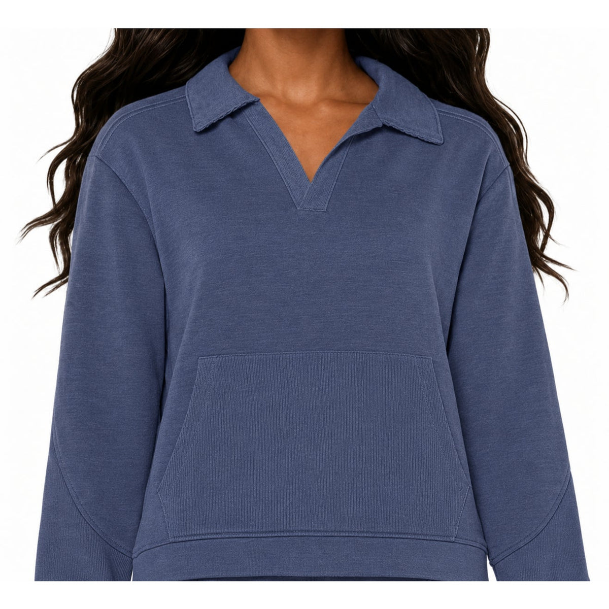 Three Dots Women's Kendra Ribbed V-Neck Jersey Pullover in Partly Cloudy Blue