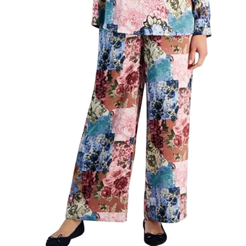 JM Collection Women's Petite Patchwork-Print Pull-On Pants in Neo Natural