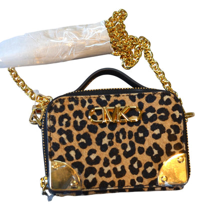 MICHAEL Michael Kors "Estelle" Micro Leather Trunk Crossbody Bag in Leopard Tan