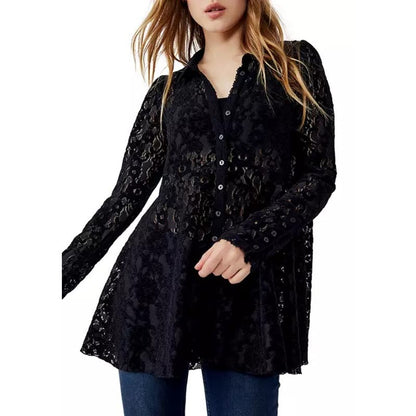 Free People Heather Tunic In Black Lace, Size Medium