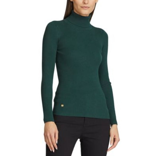 Lauren Ralph Lauren Women's Ribbed Turtleneck Sweater in Green, Size Medium
