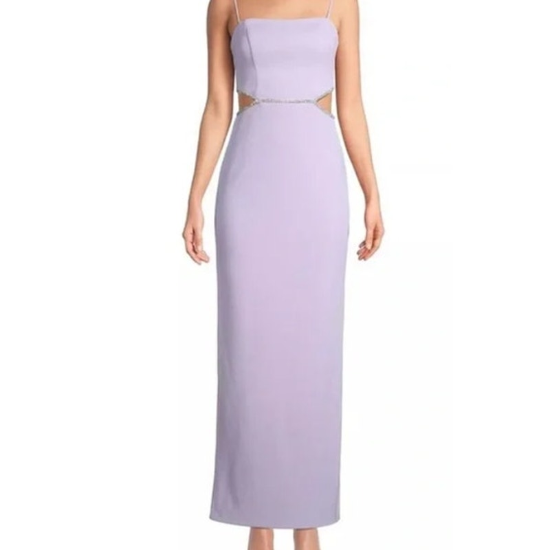 AQUA Ladies Lilac Purple Side Coutout Formal Dress, Rhinestone Trim, Size 4, NWT