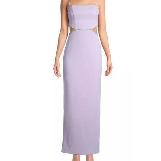 AQUA Ladies Lilac Purple Side Coutout Formal Dress, Rhinestone Trim, Size 4, NWT