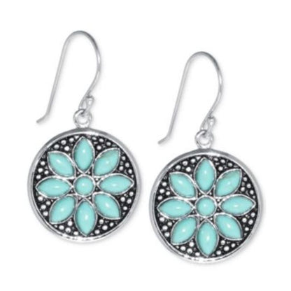 R. H. Macy Sterling Silver & Turquoise Flower Drop Earrings