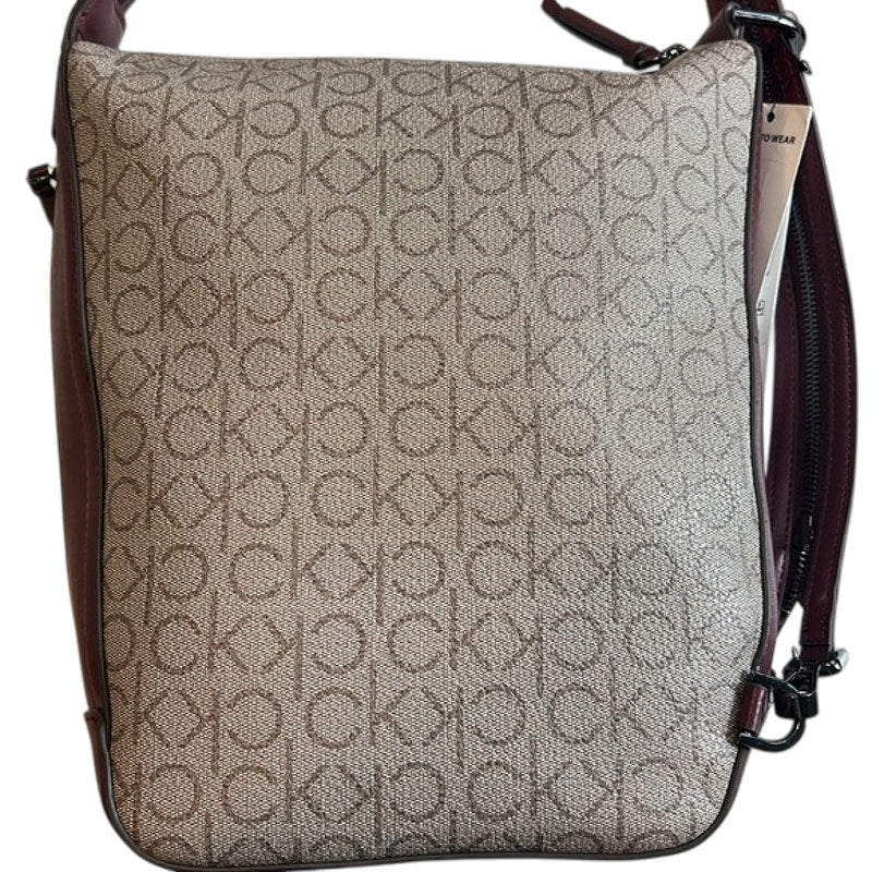 CALVIN KLEIN Medium Moss Signature Convertible Sling Bag In Rouge Multi