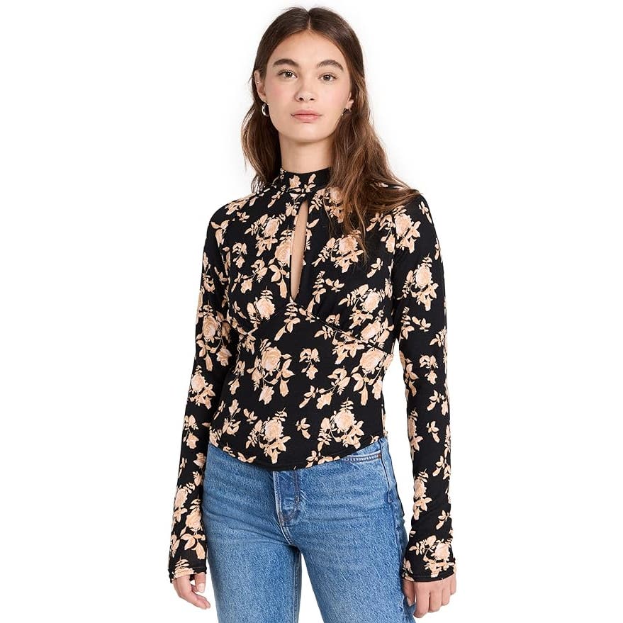 Free People Women's Dinner Party Top, Black Combo