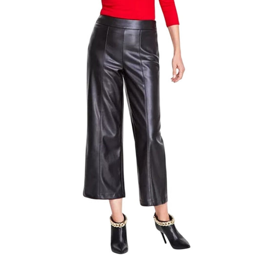 INC International Concepts Women's Faux-Leather High-Rise Pants in Deep Black