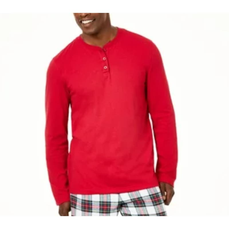 Family PJs Matching Men's Red Quarter Button Long Sleeve Pajama Top