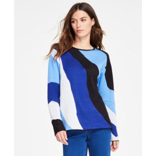 Jones New York Women's Colorblock Waves Sweater in Sapphire Blue Multi