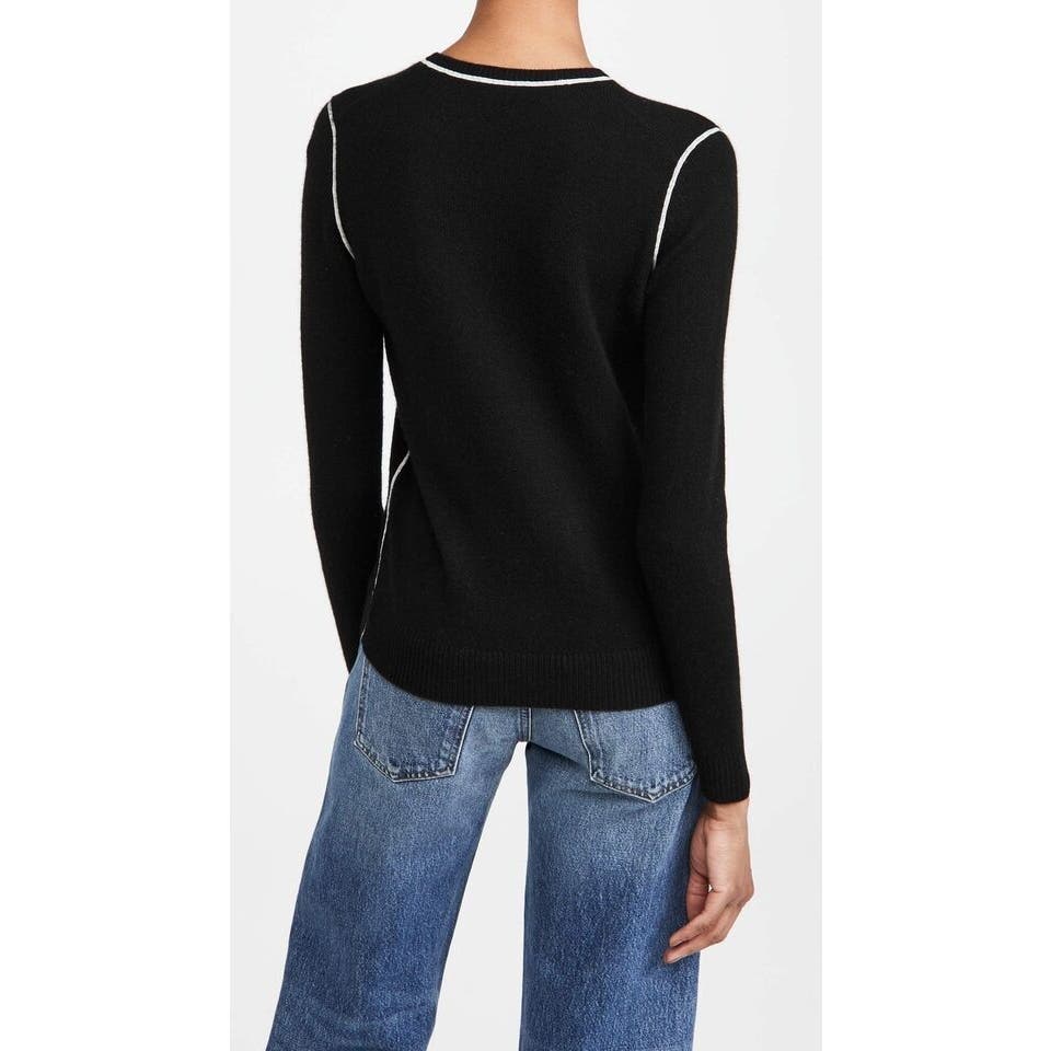 Theory Women's Crew Neck Po Cashmere Sweater, Black/Ecru, Size Medium