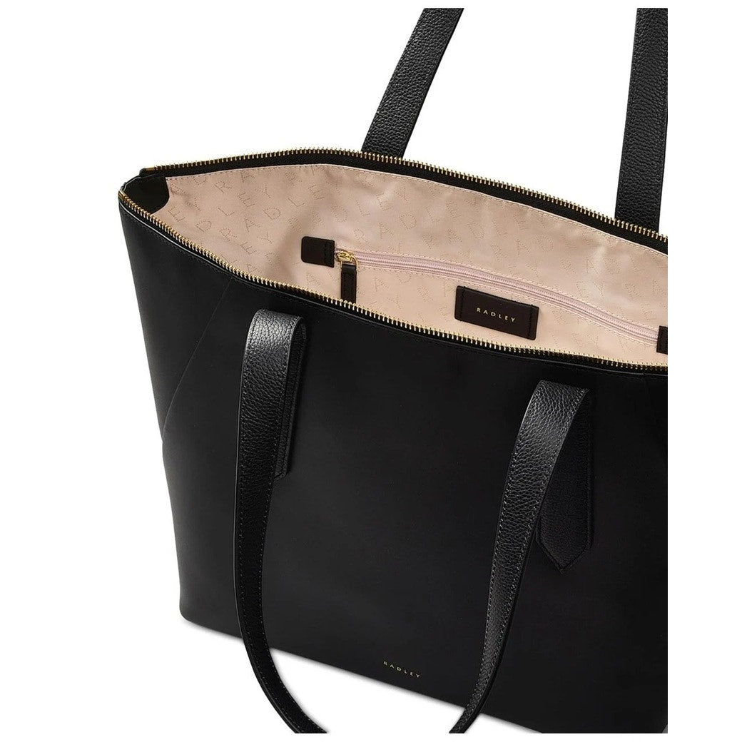 Radley London "Bruton Street" Large Zip-Top Leather Tote Bag in Black