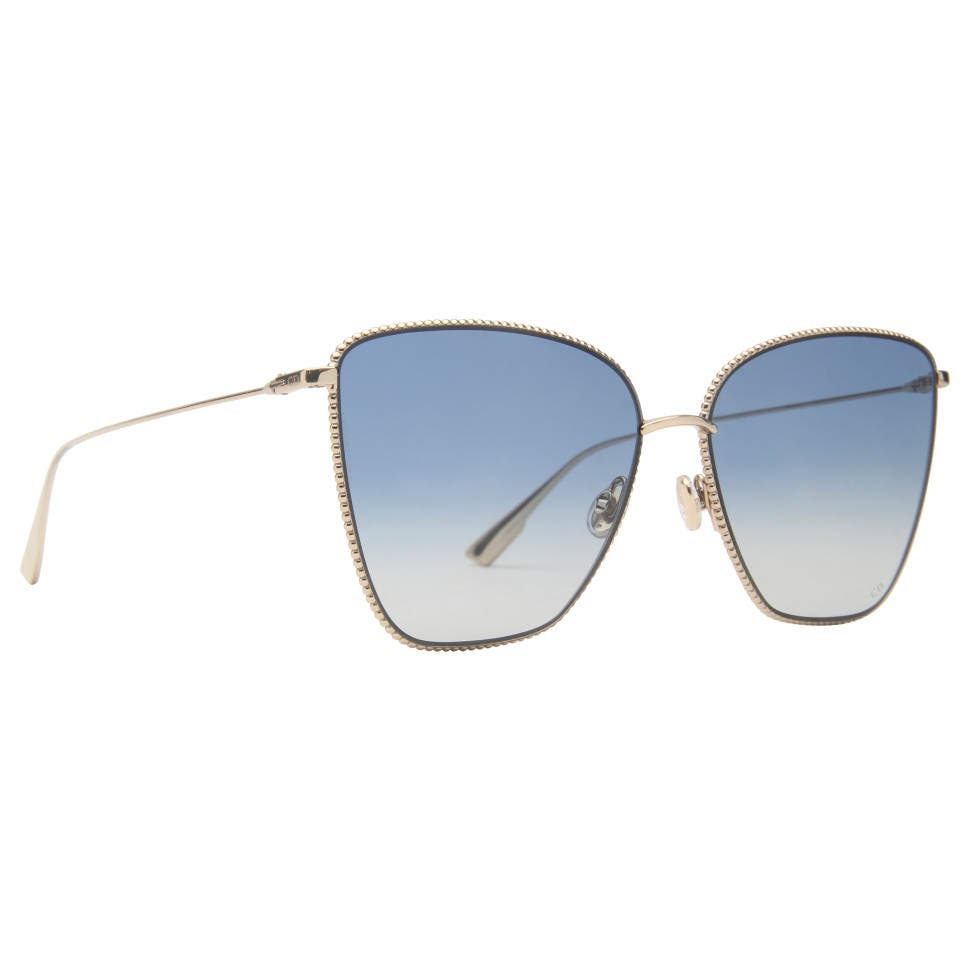 Dior Gold Studded “Society 1S” Sunglasses w/ Light Blue Lenses