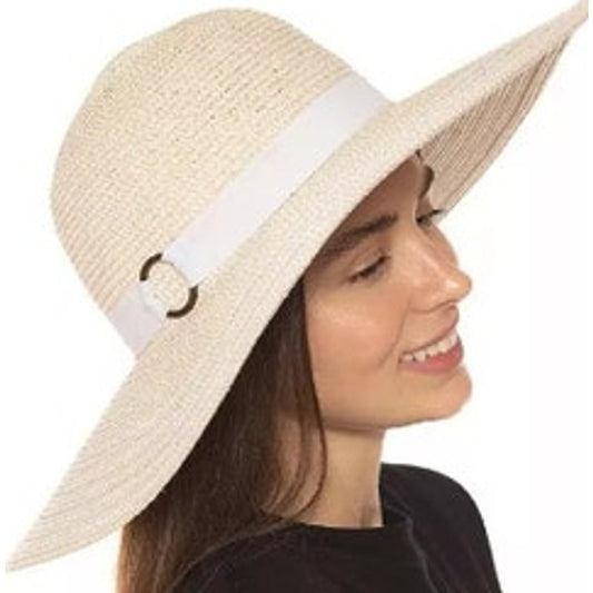 INC International Concepts Ladies Natural Tan & White Sun Hat w/ White Band, OS