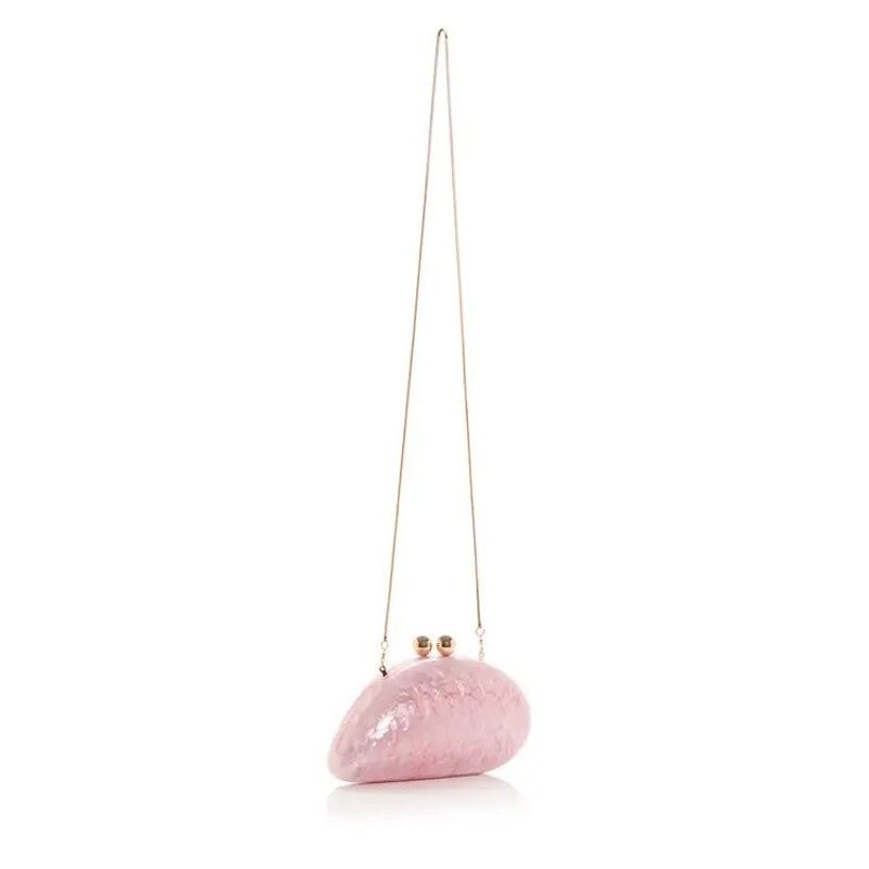 AQUA Nala Acrylic Clutch With Shoulder Chain Strap In Pearlized Pink