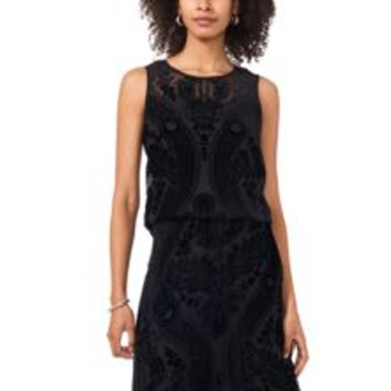 Vince Camuto Women's Flocked-Print Sleeveless Top in Rich Black