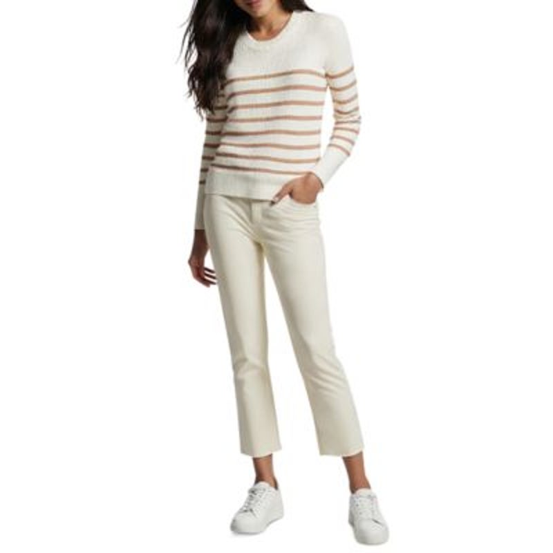 Three Dots Women's Abigail Crewneck Sweater in Sugar Swizzle Stripe