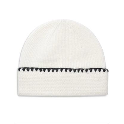 Aqua Whipstitch Knit Beanie in White and Black