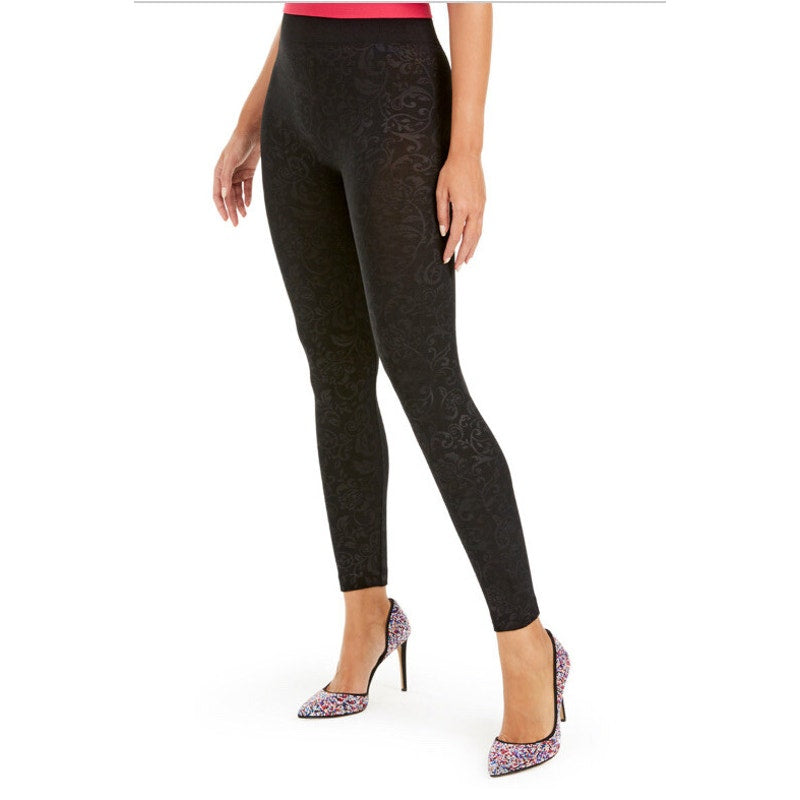 INC International Concepts Women's Seamless High-Rise Paisley Leggings in Black