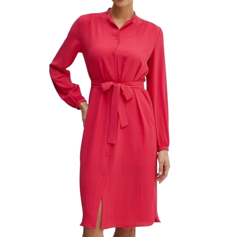 HUGO BOSS Orange Women's Solid-Color Band-Collar Midi Dress in Jazzy Pink