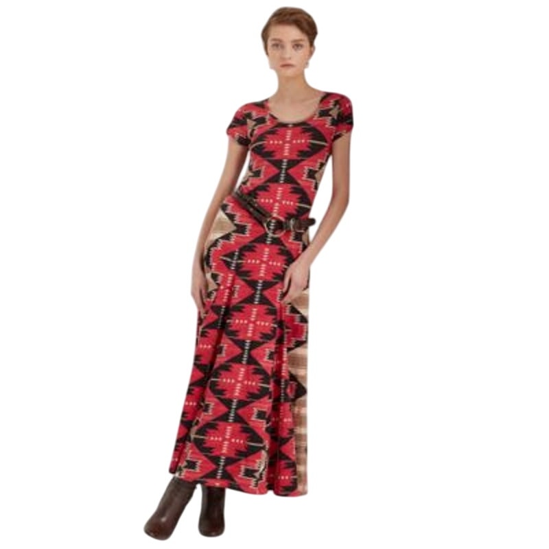 Lauren Ralph Lauren Women's Tan & Red Printed Fit & Flare Maxi Dress, Size XS