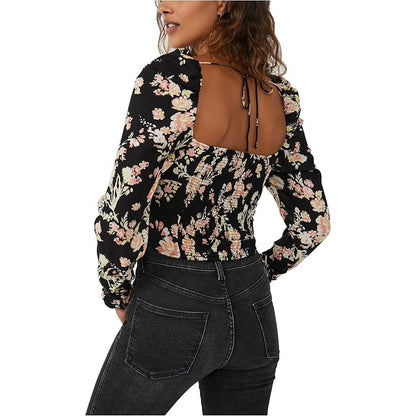 Free People Ladies Hilary Printed Top in Black Multi Floral