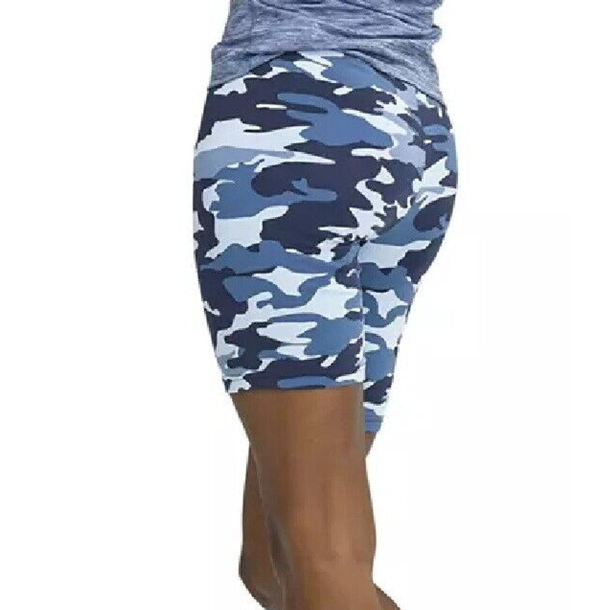 HUE Essentials Women's Athleisure Cotton Biker Shorts in Blue Camo