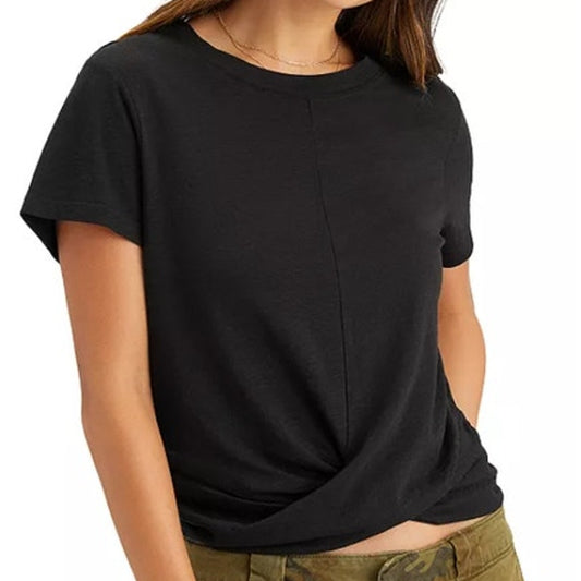 Sanctuary Women's Black "High Street" Twist Front Short Sleeve Top, Size Medium