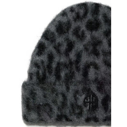 ANINE BING  Elia Leopard-print Beanie in Grey Black