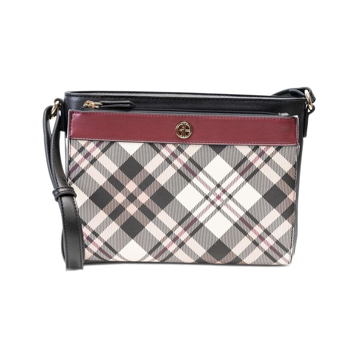 GIANI BERNINI Multi Plaid Convertible Crossbody In Deep Cherry Red Multi