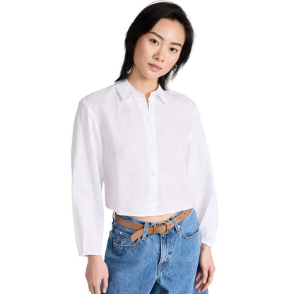 Theory Women's White Pleat Sleeve Shirt, Size Large