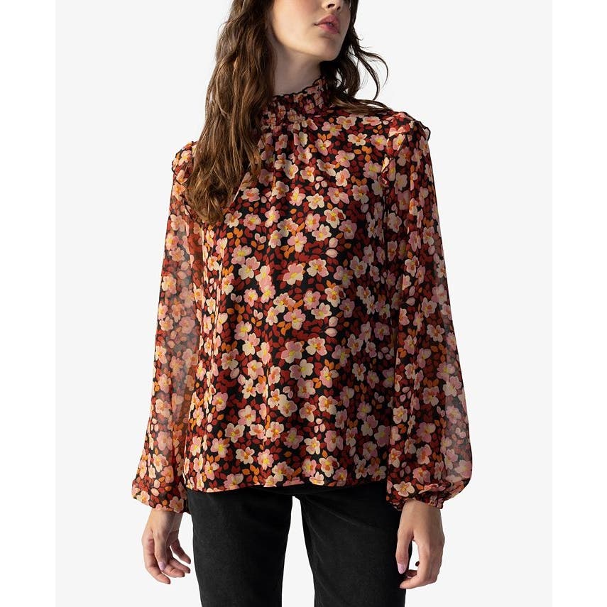 Sanctuary Romance Popover High Neck Blouse In Strawberry Fields, Size XS