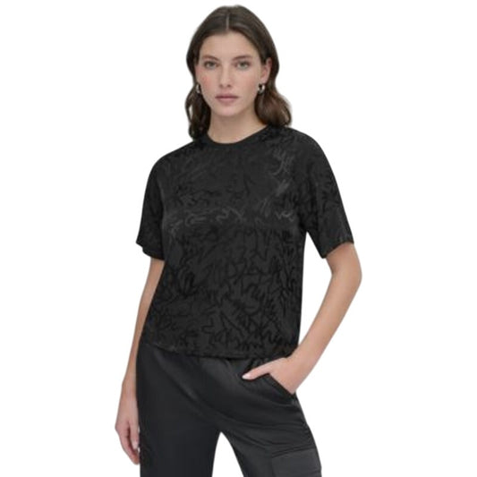 DKNY Women's Scribble-Logo Jacquard Top in Black