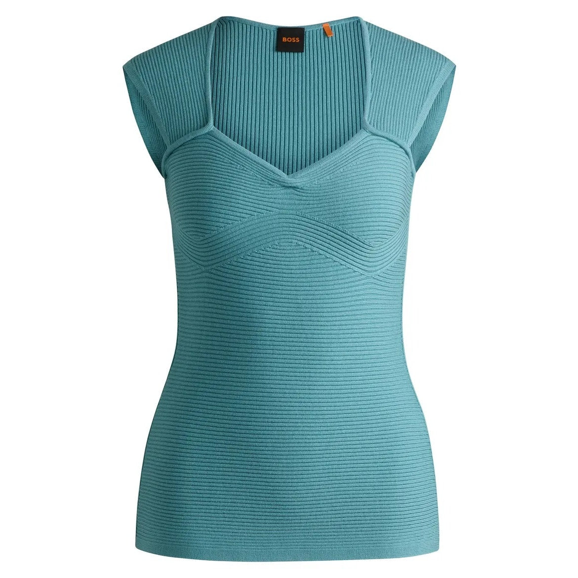 Hugo Boss Women's Fobertino Rib Top in Bright Algae Blue