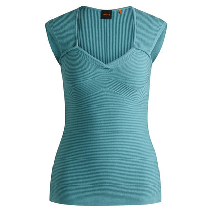 Hugo Boss Women's Fobertino Rib Top in Bright Algae Blue