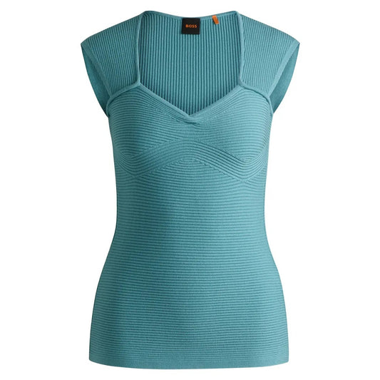 Hugo Boss Women's Fobertino Rib Top in Bright Algae Blue