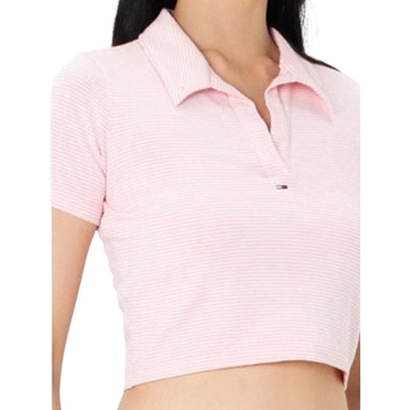 Tommy Hilfiger Women's Striped Short-Sleeve Crop Tee in Ballet Pink Stripes