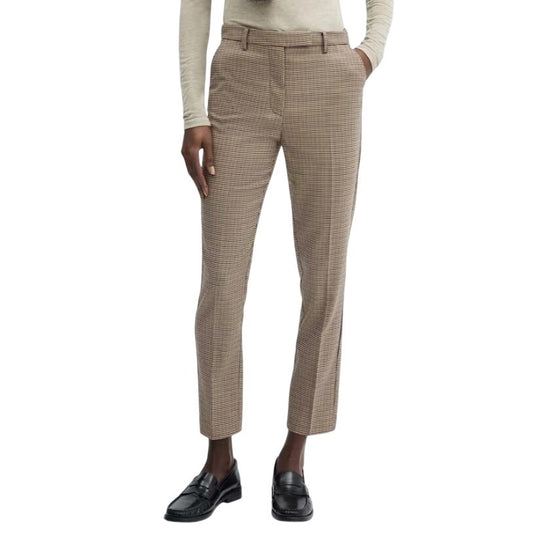 MNG Mango Women's Micro Houndstooth Brown Trouser Pants, Size 6