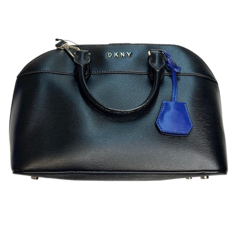 DKNY Black Leather “Bobi” Satchel Bag w/ Blue Keyring, Removable Strap, NWT!