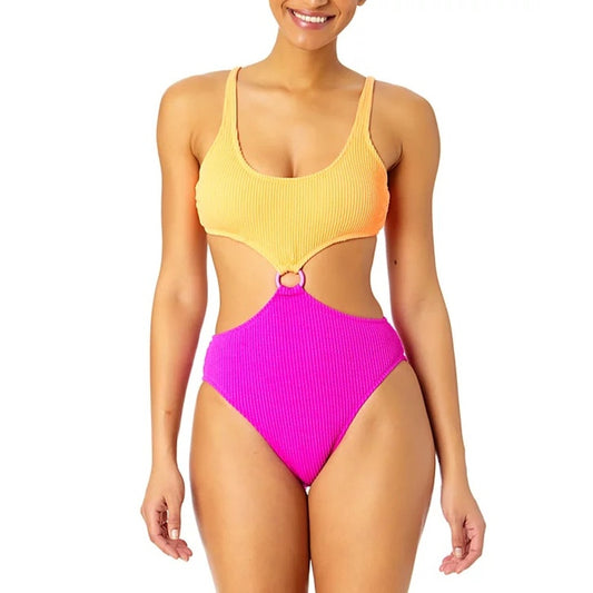 Salt + Cove Juniors' Colorblocked One-Piece Monokini, Peach Fuchsia