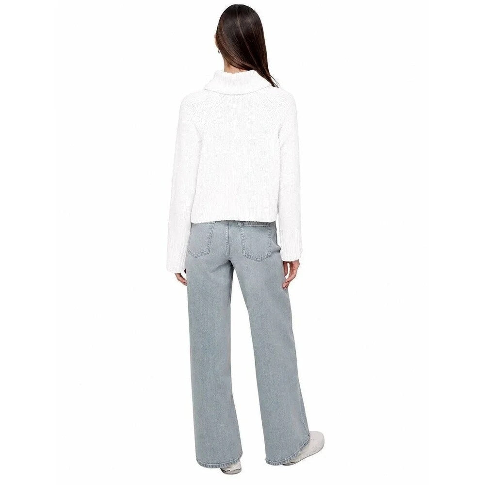 DKNY Jeans Women's Cropped Mock Neck Chenille Sweater in White
