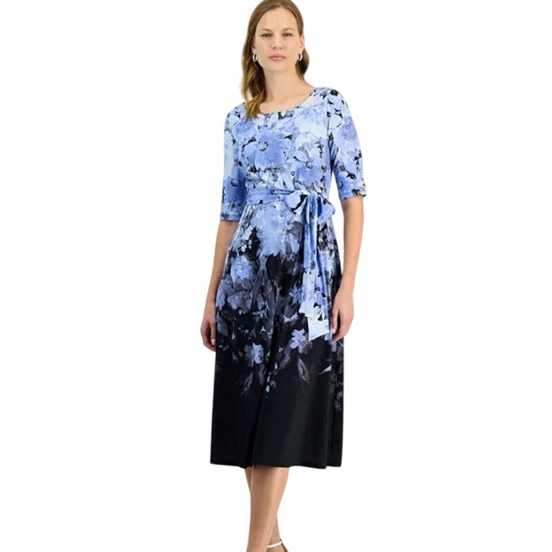 Kasper Women's Ombre Floral Fit & Flare Midi Dress in Black & Blue Multi